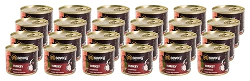 Savory - Hundefutter Nass - Nassfutter für Hunde - für Erwachsener Hund - Türkei - Zarte Pastete mit saftiger und lockerer Textur, hoher Fleischanteil - 24er-Pack (24x200 g) von SAVORY to excite