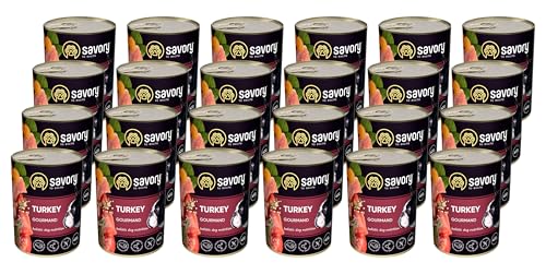Savory - Hundefutter Nass - Nassfutter für Hunde - für Erwachsener Hund - Türkei - Zarte Pastete mit saftiger und lockerer Textur, hoher Fleischanteil - 24er-Pack (24x400 g) von SAVORY to excite