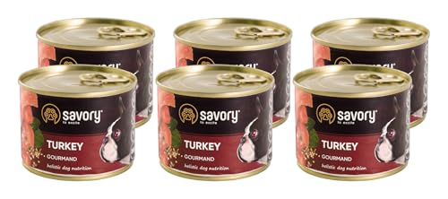 Savory - Hundefutter Nass - Nassfutter für Hunde - für Erwachsener Hund - Türkei - Zarte Pastete mit saftiger und lockerer Textur, hoher Fleischanteil - 6er-Pack (6x200 g) von SAVORY to excite