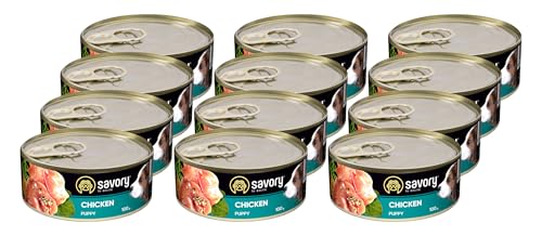 Savory - Hundefutter Nass - Nassfutter für Hunde - für Welpen Aller Rassen - Huhn - Zarte Pastete mit saftiger und lockerer Textur, hoher Fleischanteil - 12er-Pack (12x100 g) von SAVORY to excite