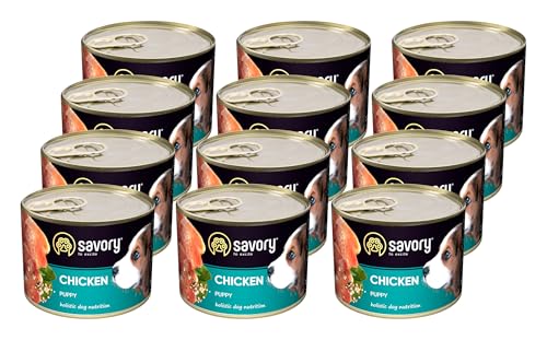 Savory - Hundefutter Nass - Nassfutter für Hunde - für Welpen Aller Rassen - Huhn - Zarte Pastete mit saftiger und lockerer Textur, hoher Fleischanteil - 12er-Pack (12x200 g) von SAVORY to excite