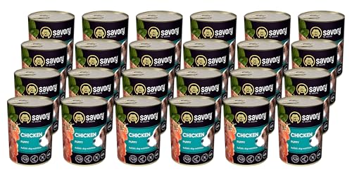 Savory - Hundefutter Nass - Nassfutter für Hunde - für Welpen Aller Rassen - Huhn - Zarte Pastete mit saftiger und lockerer Textur, hoher Fleischanteil - 24er-Pack (24x400 g) von SAVORY to excite