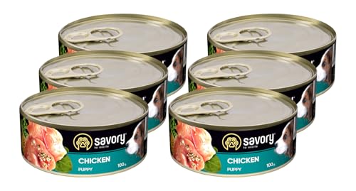 Savory - Hundefutter Nass - Nassfutter für Hunde - für Welpen Aller Rassen - Huhn - Zarte Pastete mit saftiger und lockerer Textur, hoher Fleischanteil - 6er-Pack (6x100 g) von SAVORY to excite