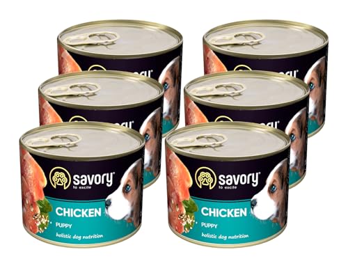 Savory - Hundefutter Nass - Nassfutter für Hunde - für Welpen Aller Rassen - Huhn - Zarte Pastete mit saftiger und lockerer Textur, hoher Fleischanteil - 6er-Pack (6x200 g) von SAVORY to excite