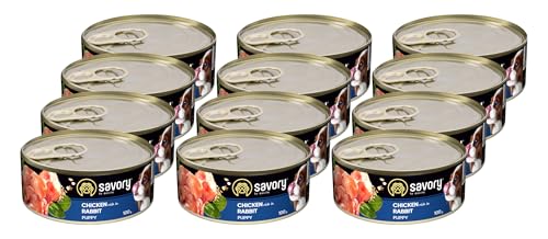 Savory - Hundefutter Nass - Nassfutter für Hunde - für Welpen Aller Rassen - Kaninchen - Zarte Pastete mit saftiger und lockerer Textur, hoher Fleischanteil - 12er-Pack (12x100 g) von SAVORY to excite