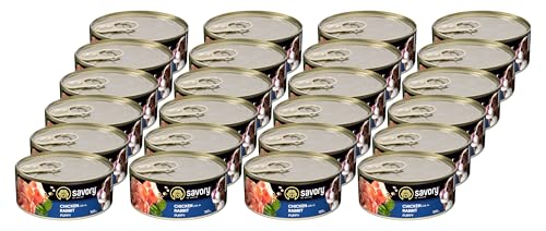Savory - Hundefutter Nass - Nassfutter für Hunde - für Welpen Aller Rassen - Kaninchen - Zarte Pastete mit saftiger und lockerer Textur, hoher Fleischanteil - 24er-Pack (24x100 g) von SAVORY to excite