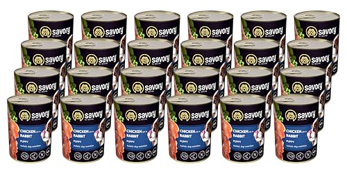Savory - Hundefutter Nass - Nassfutter für Hunde - für Welpen Aller Rassen - Kaninchen - Zarte Pastete mit saftiger und lockerer Textur, hoher Fleischanteil - 24er-Pack (24x400 g) von SAVORY to excite