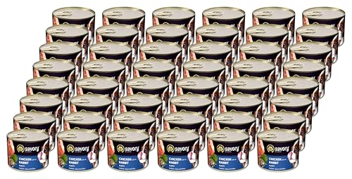 Savory - Hundefutter Nass - Nassfutter für Hunde - für Welpen Aller Rassen - Kaninchen - Zarte Pastete mit saftiger und lockerer Textur, hoher Fleischanteil - 48er-Pack (48x200 g) von SAVORY to excite