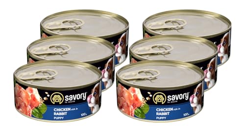 Savory - Hundefutter Nass - Nassfutter für Hunde - für Welpen Aller Rassen - Kaninchen - Zarte Pastete mit saftiger und lockerer Textur, hoher Fleischanteil - 6er-Pack (6x100 g) von SAVORY to excite