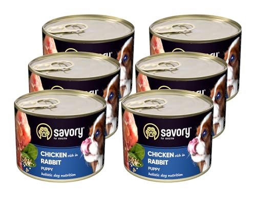 Savory - Hundefutter Nass - Nassfutter für Hunde - für Welpen Aller Rassen - Kaninchen - Zarte Pastete mit saftiger und lockerer Textur, hoher Fleischanteil - 6er-Pack (6x200 g) von SAVORY to excite