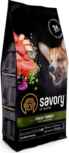 Savory - Hundefutter Trocken - Trockenfutter für Hunde - Alle Rassen sterilisiert - Frische Pute - auf Basis von getrocknetem frischem Fleisch, mit VIT. A, D3, E, C - 1er-Pack (1x1 kg) von SAVORY to excite