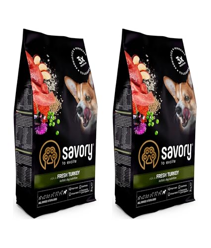 Savory - Hundefutter Trocken - Trockenfutter für Hunde - Alle Rassen sterilisiert - Frische Pute - auf Basis von getrocknetem frischem Fleisch, mit VIT. A, D3, E, C - 2er-Pack (2x3 kg) von SAVORY to excite
