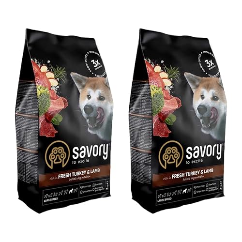 Savory - Hundefutter Trocken - Trockenfutter für Hunde - Große Rasse - Frische Pute & Lamm - auf Basis von getrocknetem frischem Fleisch, mit VIT. A, D3, E, C - 2er-Pack (2x3 kg) von SAVORY to excite