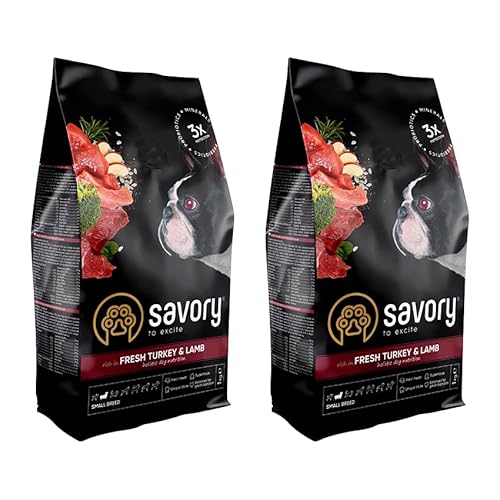 Savory - Hundefutter Trocken - Trockenfutter für Hunde - Kleine Rasse - Frische Pute & Lamm - auf Basis von getrocknetem frischem Fleisch, mit VIT. A, D3, E, C - 2er-Pack (2x1 kg) von SAVORY to excite