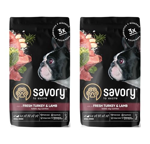 Savory - Hundefutter Trocken - Trockenfutter für Hunde - Kleine Rasse - Frische Pute & Lamm - auf Basis von getrocknetem frischem Fleisch, mit VIT. A, D3, E, C - 2er-Pack (2x3 kg) von SAVORY to excite