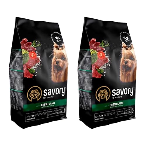 Savory - Hundefutter Trocken - Trockenfutter für Hunde - Kleine Rasse - Frisches Lamm - auf Basis von getrocknetem frischem Fleisch, mit VIT. A, D3, E, C - 2er-Pack (2x1 kg) von SAVORY to excite