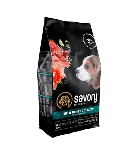 Savory - Hundefutter Trocken - Trockenfutter für Hunde - Welpe - Frisches Puten- und Hühnerfleisch - auf Basis von getrocknetem frischem Fleisch, mit VIT. A, D3, E, C - 1er-Pack (1x1 kg) von SAVORY to excite