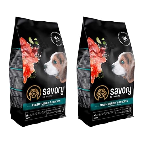 Savory - Hundefutter Trocken - Trockenfutter für Hunde - Welpe - Frisches Puten- und Hühnerfleisch - auf Basis von getrocknetem frischem Fleisch, mit VIT. A, D3, E, C - 2er-Pack (2x1 kg) von SAVORY to excite