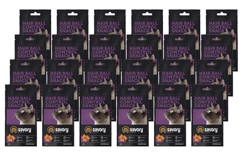 Savory - Katzen Leckerlies - Katzenleckerlis - - Haarkugelkontrolle - alle Katzenrassen, Katzen und Kätzchen ab 1 Jahr - mit VIT. A, E, D3 und Taurin - Katzensnacks 24er-Pack (24x60 g) von SAVORY to excite