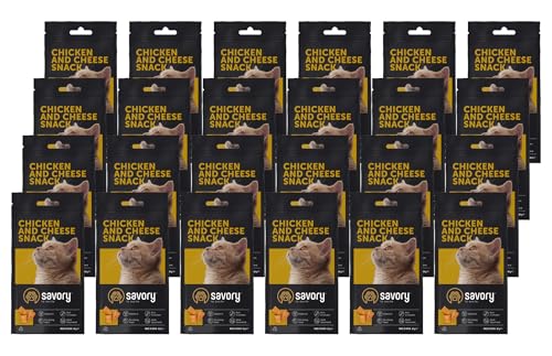 Savory - Katzen Leckerlies - Katzenleckerlis - - Huhn und Käse - alle Katzenrassen, Katzen und Kätzchen ab 1 Jahr - mit VIT. A, E, D3 und Taurin - Katzensnacks 24er-Pack (24x60 g) von SAVORY to excite