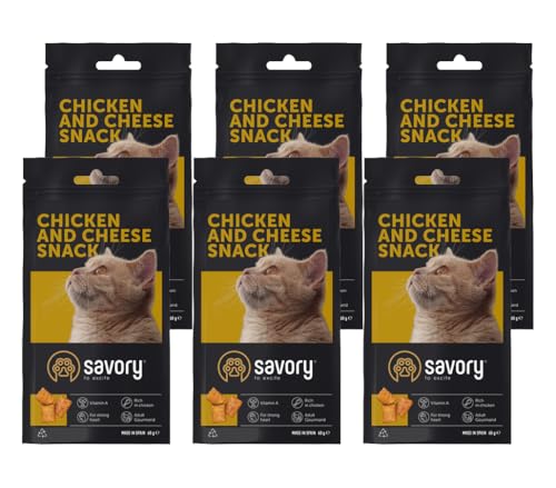 Savory - Katzen Leckerlies - Katzenleckerlis - - Huhn und Käse - alle Katzenrassen, Katzen und Kätzchen ab 1 Jahr - mit VIT. A, E, D3 und Taurin - Katzensnacks 6er-Pack (6x60 g) von SAVORY to excite
