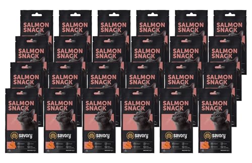 Savory - Katzen Leckerlies - Katzenleckerlis - - Lachs - alle Katzenrassen, Katzen und Kätzchen ab 1 Jahr - mit VIT. A, E, D3 und Taurin - Katzensnacks 24er-Pack (24x60 g) von SAVORY to excite
