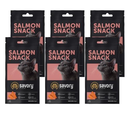 Savory - Katzen Leckerlies - Katzenleckerlis - - Lachs - alle Katzenrassen, Katzen und Kätzchen ab 1 Jahr - mit VIT. A, E, D3 und Taurin - Katzensnacks 6er-Pack (6x60 g) von SAVORY to excite