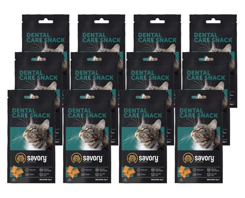 Savory - Katzen Leckerlies - Katzenleckerlis - - Zahnpflege - alle Katzenrassen, Katzen und Kätzchen ab 1 Jahr - mit VIT. A, E, D3 und Taurin - Katzensnacks 12er-Pack (12x60 g) von SAVORY to excite