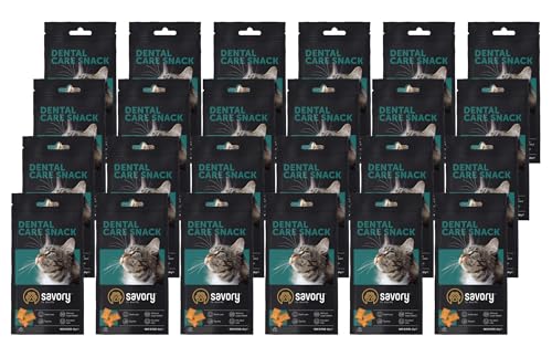 Savory - Katzen Leckerlies - Katzenleckerlis - - Zahnpflege - alle Katzenrassen, Katzen und Kätzchen ab 1 Jahr - mit VIT. A, E, D3 und Taurin - Katzensnacks 24er-Pack (24x60 g) von SAVORY to excite