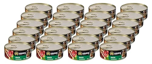 Savory - Katzenfutter Nass - Katzennassfutter - für Erwachsene Katze - Ente - Weiche Fleischstücke, mit Taurin, Vitamine E, D3, Zink - Nassfutter 24er-Pack (24x100 g) von SAVORY to excite