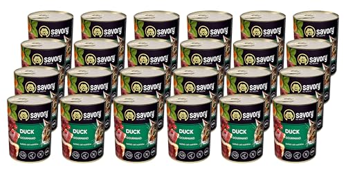 Savory - Katzenfutter Nass - Katzennassfutter - für Erwachsene Katze - Ente - Weiche Fleischstücke, mit Taurin, Vitamine E, D3, Zink - Nassfutter 24er-Pack (24x400 g) von SAVORY to excite