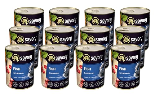 Savory - Katzenfutter Nass - Katzennassfutter - für Erwachsene Katze - Fisch - Weiche Fleischstücke, mit Taurin, Vitamine E, D3, Zink - Nassfutter 12er-Pack (12x400 g) von SAVORY to excite