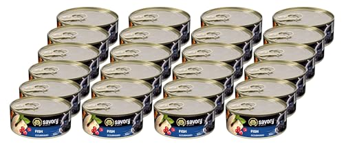 Savory - Katzenfutter Nass - Katzennassfutter - für Erwachsene Katze - Fisch - Weiche Fleischstücke, mit Taurin, Vitamine E, D3, Zink - Nassfutter 24er-Pack (24x100 g) von SAVORY to excite