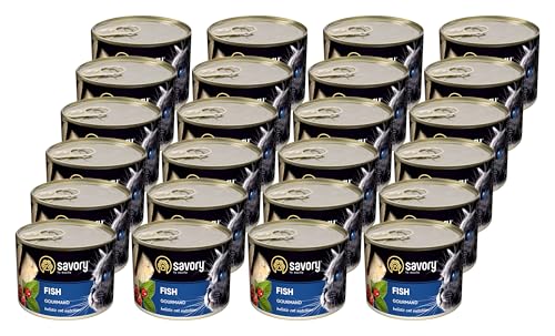 Savory - Katzenfutter Nass - Katzennassfutter - für Erwachsene Katze - Fisch - Weiche Fleischstücke, mit Taurin, Vitamine E, D3, Zink - Nassfutter 24er-Pack (24x200 g) von SAVORY to excite