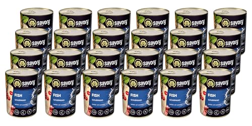 Savory - Katzenfutter Nass - Katzennassfutter - für Erwachsene Katze - Fisch - Weiche Fleischstücke, mit Taurin, Vitamine E, D3, Zink - Nassfutter 24er-Pack (24x400 g) von SAVORY to excite