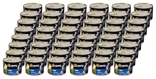 Savory - Katzenfutter Nass - Katzennassfutter - für Erwachsene Katze - Fisch - Weiche Fleischstücke, mit Taurin, Vitamine E, D3, Zink - Nassfutter 48er-Pack (48x200 g) von SAVORY to excite
