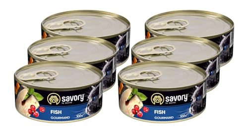 Savory - Katzenfutter Nass - Katzennassfutter - für Erwachsene Katze - Fisch - Weiche Fleischstücke, mit Taurin, Vitamine E, D3, Zink - Nassfutter 6er-Pack (6x100 g) von SAVORY to excite