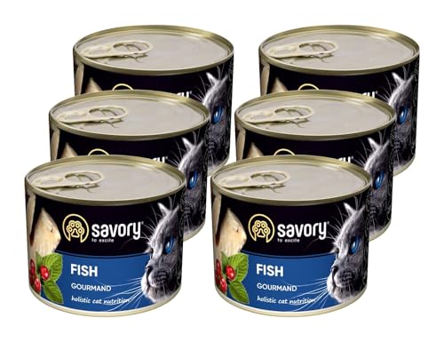 Savory - Katzenfutter Nass - Katzennassfutter - für Erwachsene Katze - Fisch - Weiche Fleischstücke, mit Taurin, Vitamine E, D3, Zink - Nassfutter 6er-Pack (6x200 g) von SAVORY to excite