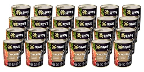 Savory - Katzenfutter Nass - Katzennassfutter - für Erwachsene Katze sterilisiert - Huhn - Weiche Fleischstücke, mit Taurin, Vitamine E, D3, Zink - Nassfutter 24er-Pack (24x400 g) von SAVORY to excite