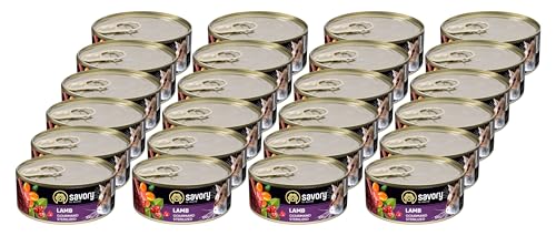 Savory - Katzenfutter Nass - Katzennassfutter - für Erwachsene Katze sterilisiert - Lamm - Weiche Fleischstücke, mit Taurin, Vitamine E, D3, Zink - Nassfutter 24er-Pack (24x100 g) von SAVORY to excite