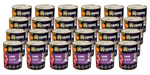 Savory - Katzenfutter Nass - Katzennassfutter - für Erwachsene Katze sterilisiert - Lamm - Weiche Fleischstücke, mit Taurin, Vitamine E, D3, Zink - Nassfutter 24er-Pack (24x400 g) von SAVORY to excite