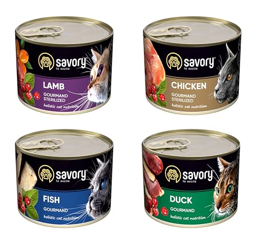 Savory - Katzenfutter Nass - Katzennassfutter für Kätzchen - Huhn, Fisch, Lamm und Ente - Angereichert mit Vitamin D3, E, Zink, Taurin, Biotin - Ohne künstliche Zusatzstoffe - 4 x 200 g Savory - Katzenfutter Nass - Katzennassfutter für Kätzchen - Huhn, Fisch, Lamm und Ente - Angereichert mit Vitamin D3, E, Zink, Taurin, Biotin - Ohne künstliche Zusatzstoffe - 4 x 200 g von SAVORY to excite