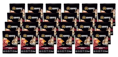 Savory - Katzenfutter Nass - Katzennassfutter - für Kätzchen - Lamm & Kürbis - Weiche Fleischstücke, mit Taurin, Vitamine E, D3, Zink - Nassfutter 24er-Pack (24x85 g) von SAVORY to excite