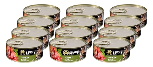 Savory - Katzenfutter Nass - Katzennassfutter - für Kätzchen - Türkei - Weiche Fleischstücke, mit Taurin, Vitamine E, D3, Zink - Nassfutter 12er-Pack (12x100 g) von SAVORY to excite