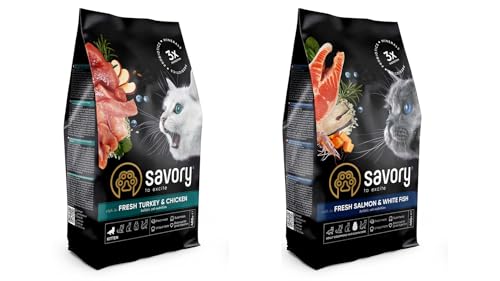 Savory - Katzenfutter Trocken - Trockenfutter für Kätzchen - Frisches Puten, Hühnerfleisch und Lachs, Weißfisch - Vitamin A, D3, E, Taurin, Zink, Magnesium - Holistisches Katzenfutter - 12 x 400 g Savory - Katzenfutter Trocken - Trockenfutter für Kätzchen - Frisches Puten, Hühnerfleisch und Lachs, Weißfisch - Vitamin A, D3, E, Taurin, Zink, Magnesium - Holistisches Katzenfutter - 12 x 400 g von SAVORY to excite