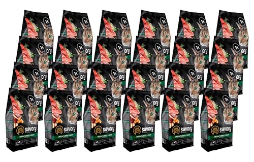 Savory - Katzenfutter Trocken - Trockenfutter für Katzen - für Erwachsene Katze - Frische Pute & Ente - auf Basis von getrocknetem frischem Fleisch, mit VIT. A, D3, E - 24Pack (24x400 g) von SAVORY to excite