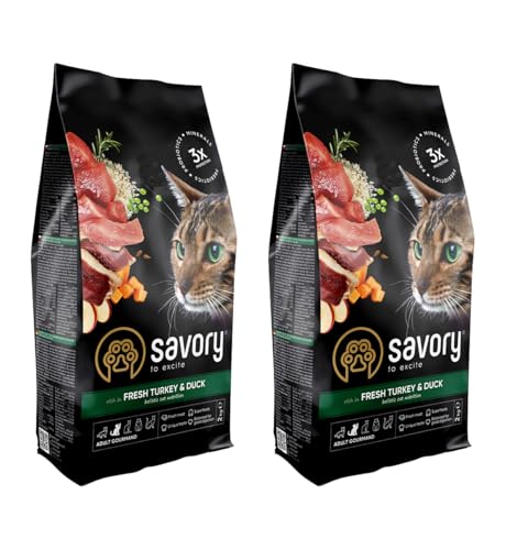 Savory - Katzenfutter Trocken - Trockenfutter für Katzen - für Erwachsene Katze - Frische Pute & Ente - auf Basis von getrocknetem frischem Fleisch, mit VIT. A, D3, E - 2Pack (2x2 kg) von SAVORY to excite