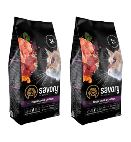 Savory - Katzenfutter Trocken - Trockenfutter für Katzen - für Erwachsene Katze sterilisiert - Frisches Lamm & Huhn - auf Basis von getrocknetem frischem Fleisch, mit VIT. A, D3, E - 2Pack (2x2 kg) von SAVORY to excite