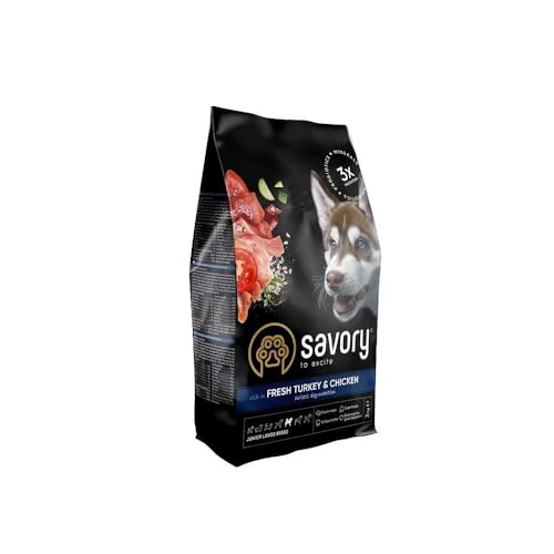 SAVORY Hunde Gourmand Frisch - Ganzheitliche Hundefutter Trockenfutter - Mischung aus Präbiotika, Probiotika und Mineralien - Große Rasse - Huhn und Pute - 3 kg von SAVORY