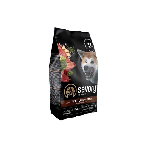 SAVORY Hunde Gourmand Frisch - Ganzheitliche Hundefutter Trockenfutter - Mischung aus Präbiotika, Probiotika und Mineralien - Große Rasse - Pute und Lamm - 3 kg von SAVORY